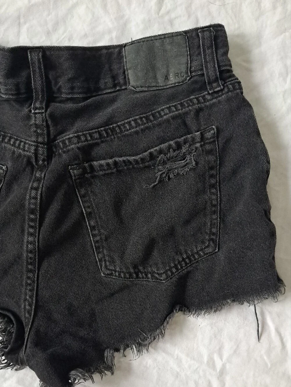 Aeropostale Black Denim Boyfriend Jean Shorts Cutoff Distressed Thrashed Rip  2